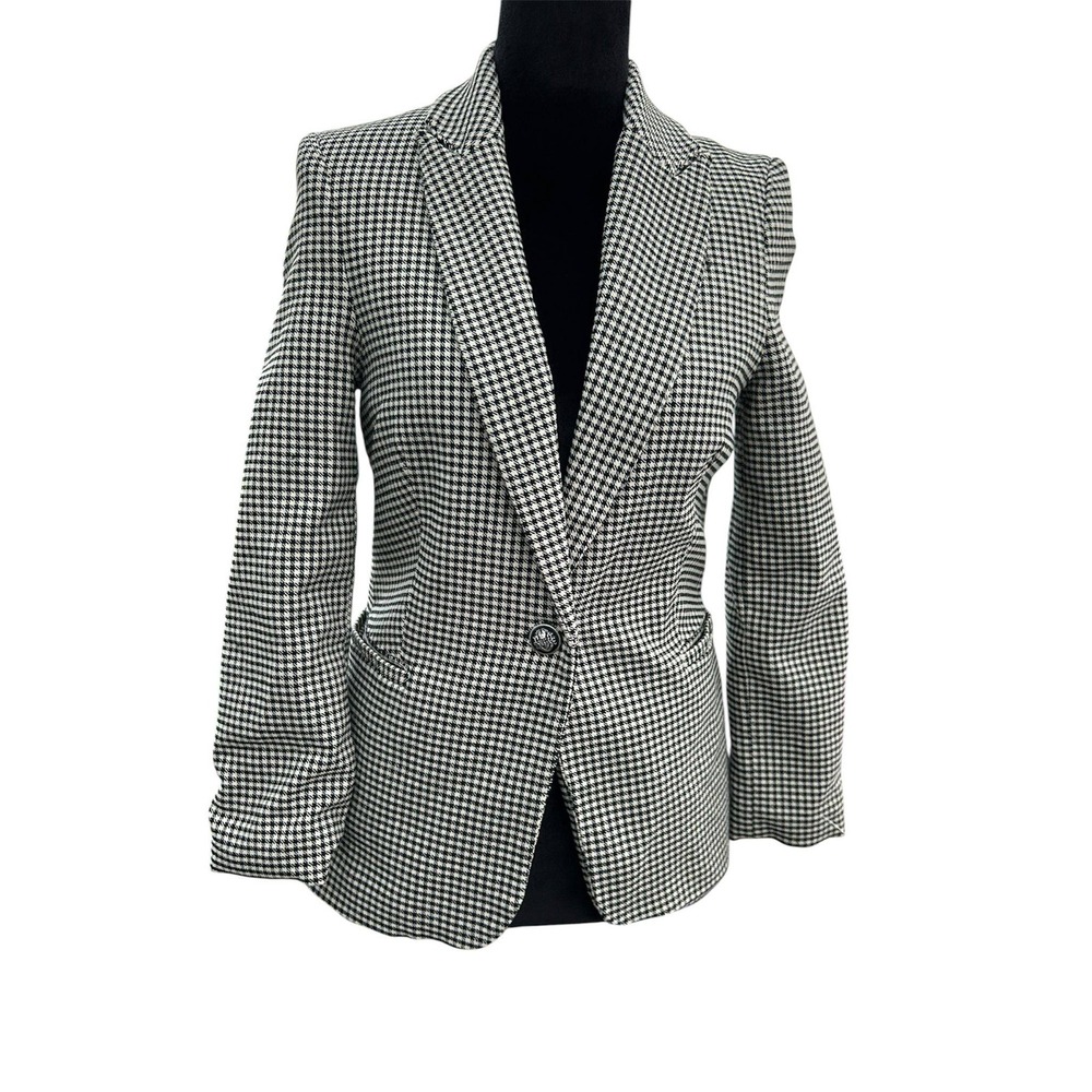 Rachel Zoe Womens XS Houndstooth Blazer Black White Single Button CHU33453D - Picture 5 of 11
